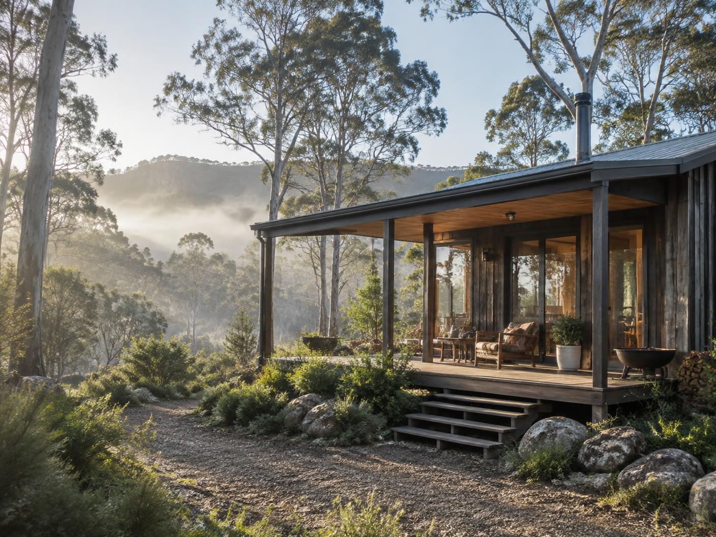 Timber cabin in a quiet Australian bush setting